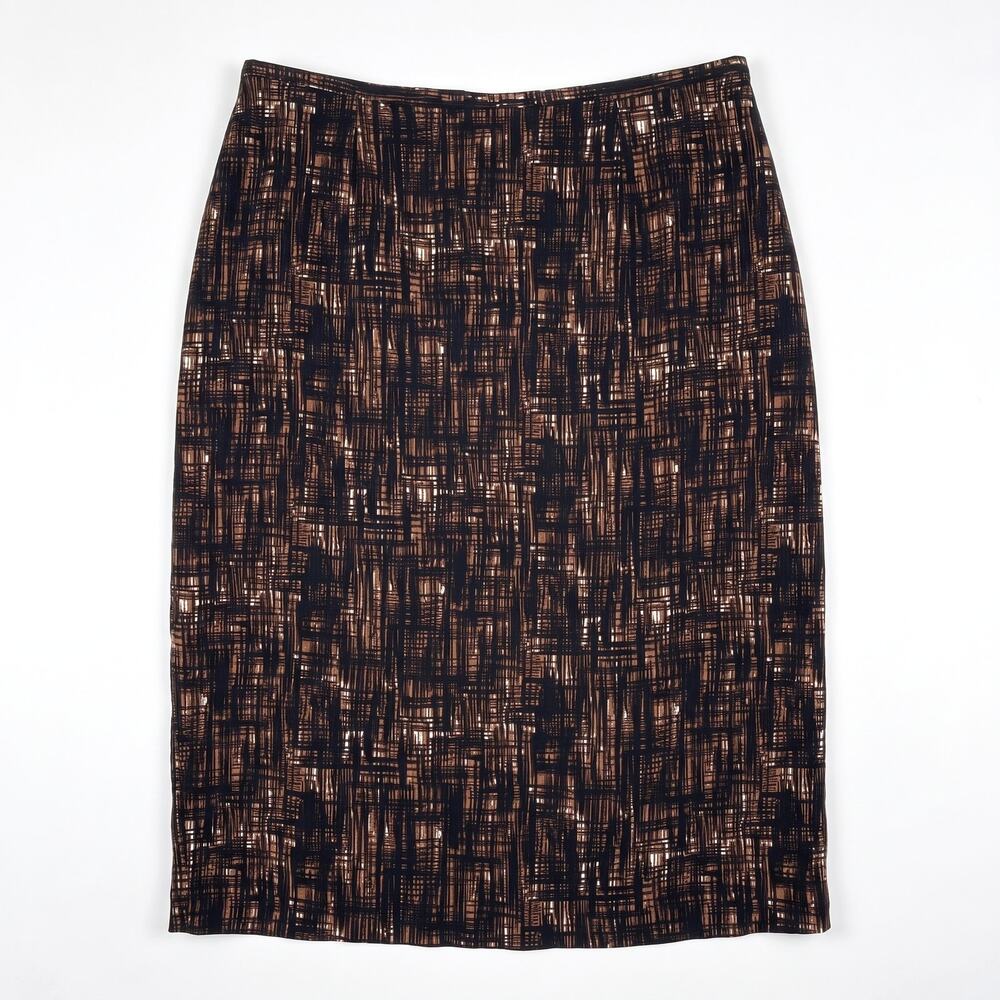Michael Kors Italy Collection Pencil Skirt Black Brown Print Career Womens 12